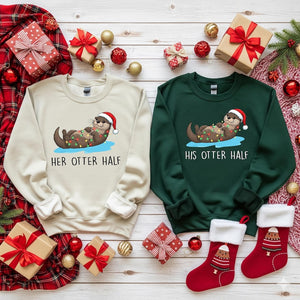 Matching Christmas Couples Sweaters, Funny His Hers Otter Half Holiday Sweater, Cozy Xmas Crewneck Gift for Him & Her, Festive Couple Gifts