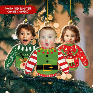 Funny Kid Ugly Sweater Ornament, Personalized Face Ornament, Custom Photo Christmas Gift, Grandkid Holiday Keepsake Decoration