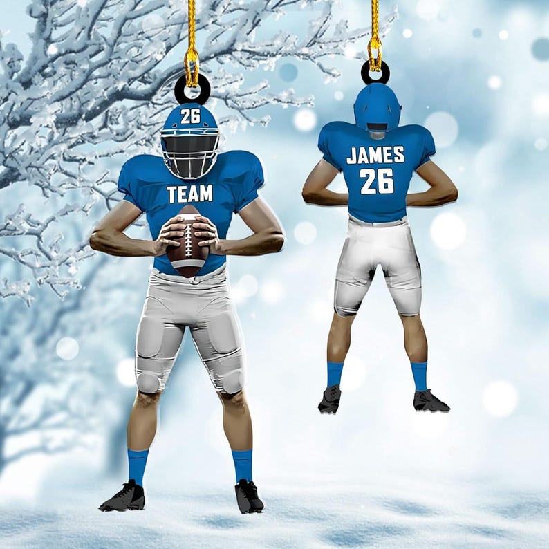 Personalized American Football Ornament, Football Players Christmas Ornament, Custom Name Number Ornament, Football Acrylic Ornament
