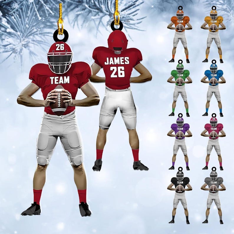 Personalized American Football Ornament, Football Players Christmas Ornament, Custom Name Number Ornament, Football Acrylic Ornament