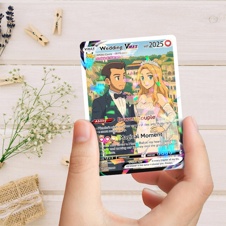 Personalized Anniversary Card, Custom Photo Pokemon Card, Anime Wedding Card, Anniversary Gift, Custom Card for Couple, Valentine's Day Gift