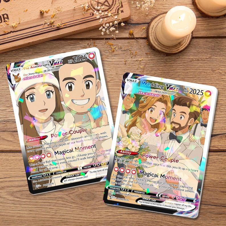 Personalized Anniversary Card, Custom Photo Pokemon Card, Anime Wedding Card, Anniversary Gift, Custom Card for Couple, Valentine's Day Gift