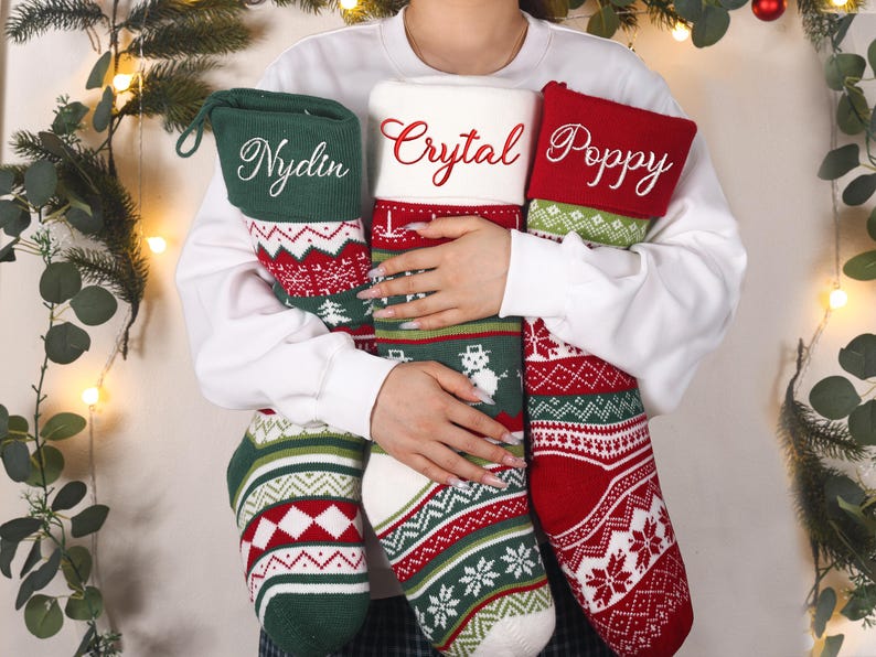 2025 Embroidered Christmas Stocking,Personalized Family Christmas Stocking,Knitted Stockings With Name,Christmas Stocking,Holiday Decor Gift