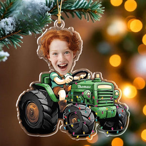 Custom Farmer Baby Face Photo Ornament, Personalized Tractor Ornament, Acrylic Funny Face Ornament, Christmas Decor, Name Christmas Ornament