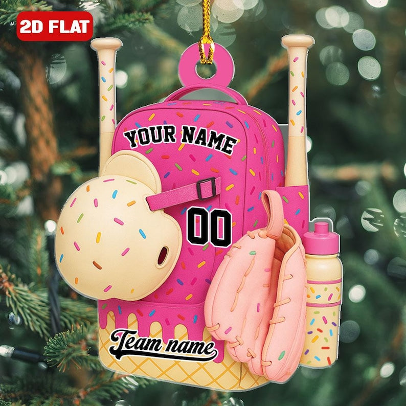 Baseball Bag Personalized Christmas Ornament Ice Cream Drip Baseball With Name Number Ornament Custom Name Baseball Team Gift Drip Sprinkles