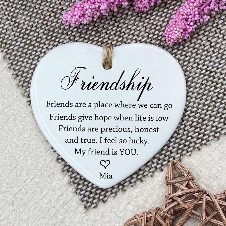 Friendship Heart Ornament | Personalized Ceramic Keepsake with Quote | Custom Gift for Best Friend or Coworker
