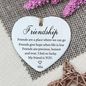 Friendship Heart Ornament | Personalized Ceramic Keepsake with Quote | Custom Gift for Best Friend or Coworker