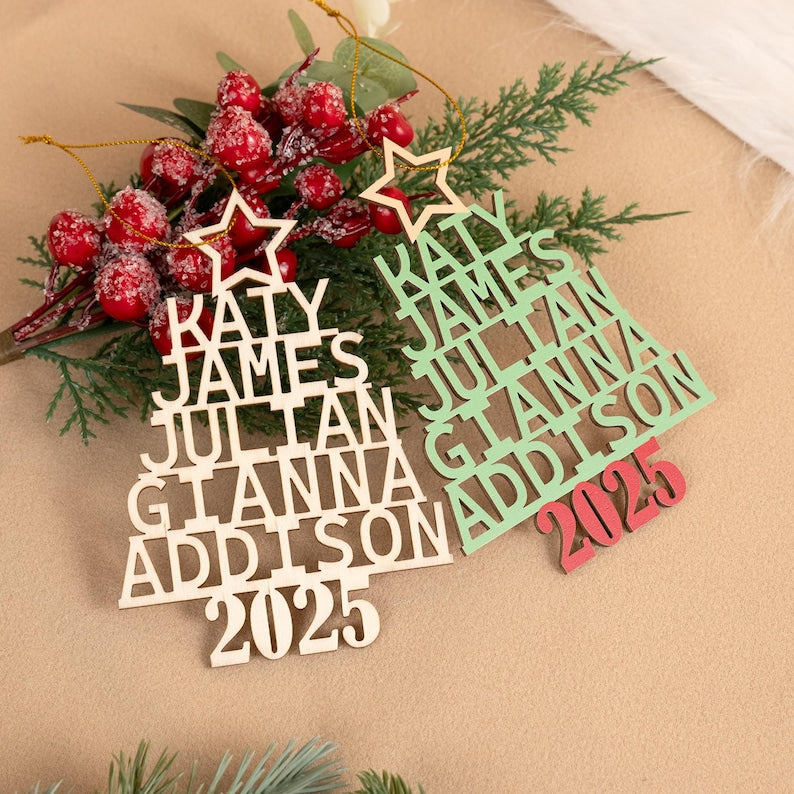Family Christmas Ornament, Custom Christmas Tree Name Decoration, Christmas Tree Ornament with Family Names, Xmas Gift, 2025 Family Ornament