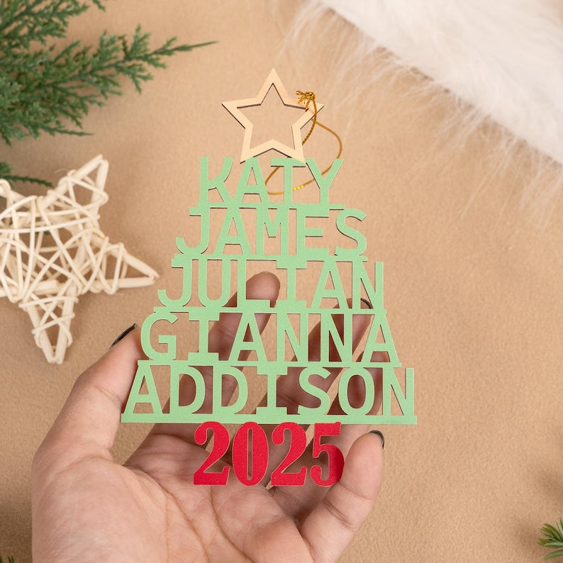 Family Christmas Ornament, Custom Christmas Tree Name Decoration, Christmas Tree Ornament with Family Names, Xmas Gift, 2025 Family Ornament