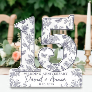 15th Wedding Anniversary Blue Toile Acrylic Plaque Gift for Husband, Personalized Couples Name Date Crystal Anniversary, Gift for Couple