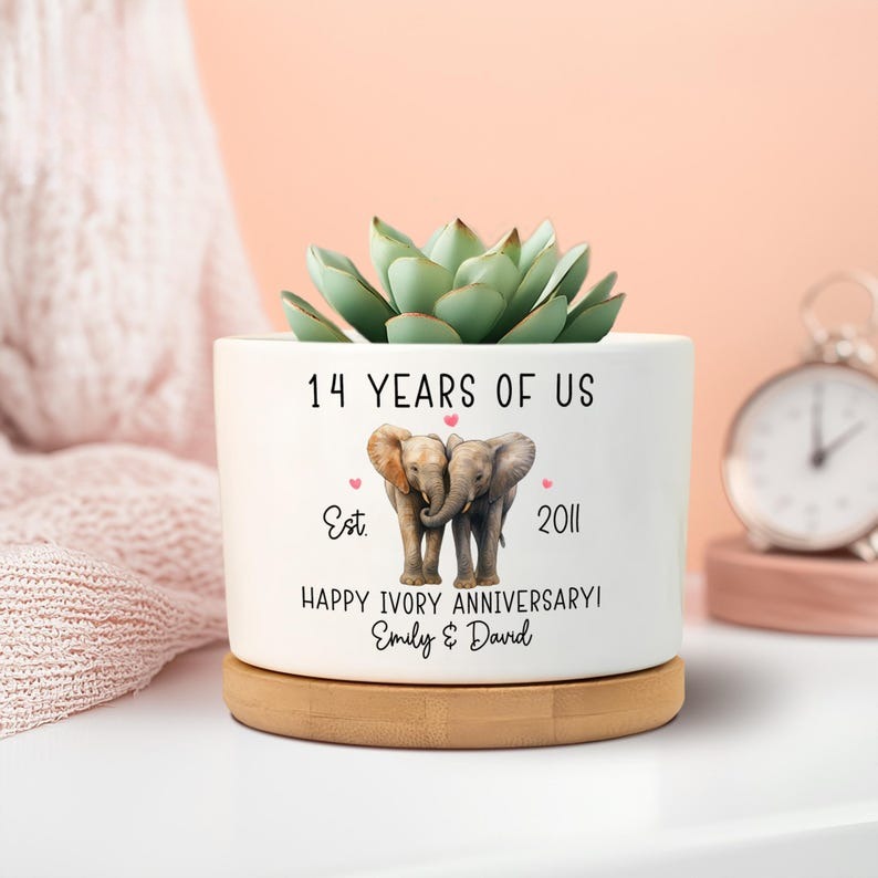 14th Ivory Wedding Anniversary Plant Pot, 14th Wedding Anniversary Gifts, 14 Years Anniversary, Couples Gifts, Gifts for Wife,The Ivory Year