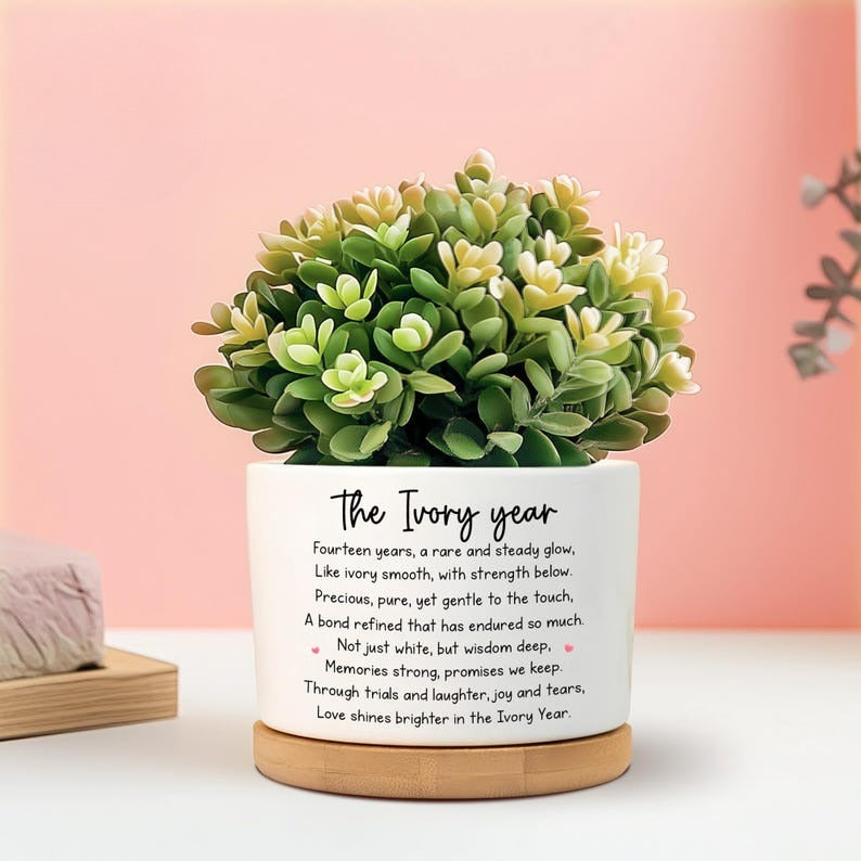 14th Ivory Wedding Anniversary Plant Pot, 14th Wedding Anniversary Gifts, 14 Years Anniversary, Couples Gifts, Gifts for Wife,The Ivory Year