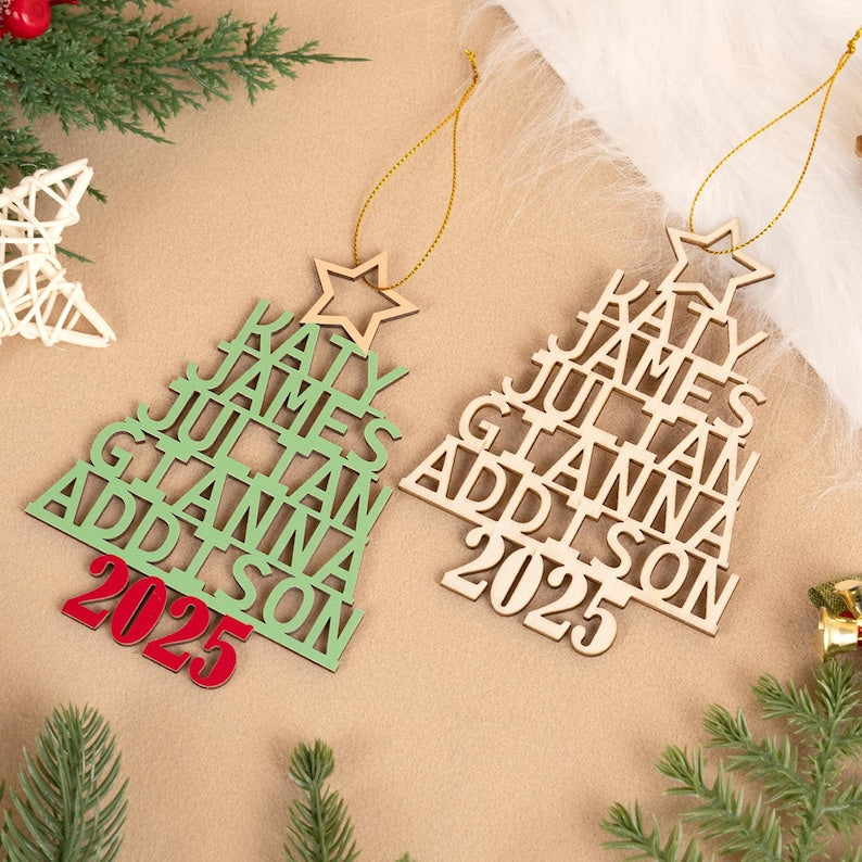 Family Christmas Ornament, Custom Christmas Tree Name Decoration, Christmas Tree Ornament with Family Names, Xmas Gift, 2025 Family Ornament