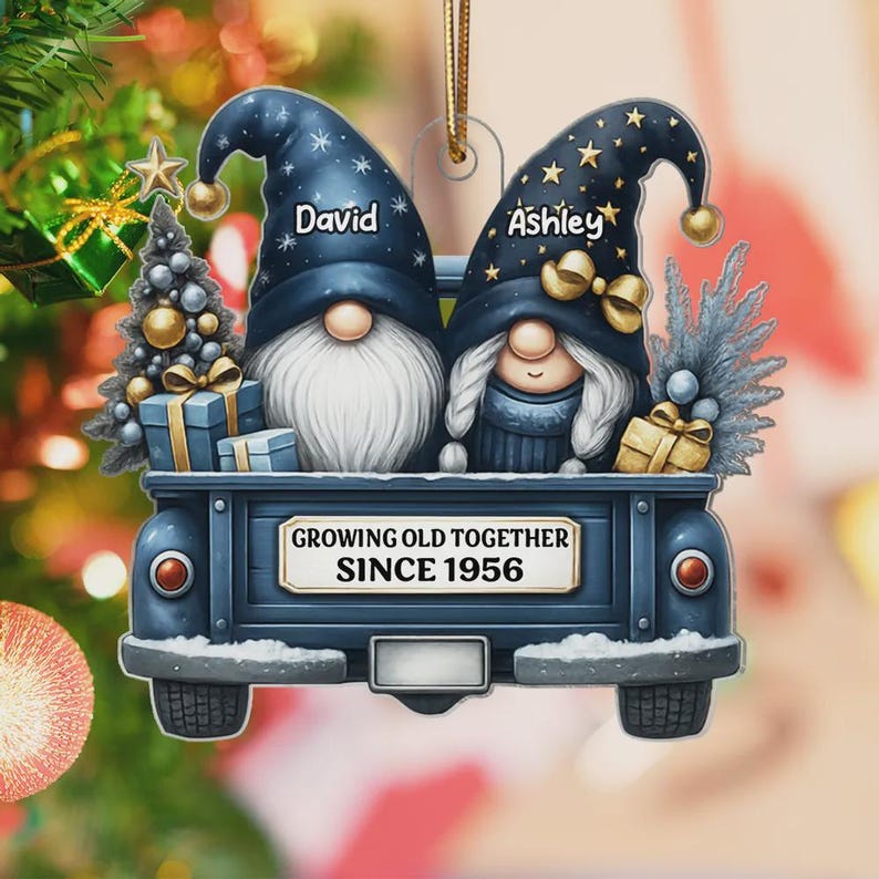 Personalized Gnome Couple Christmas Ornament: Acrylic Keepsake Gift