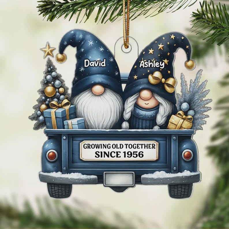 Personalized Gnome Couple Christmas Ornament: Acrylic Keepsake Gift