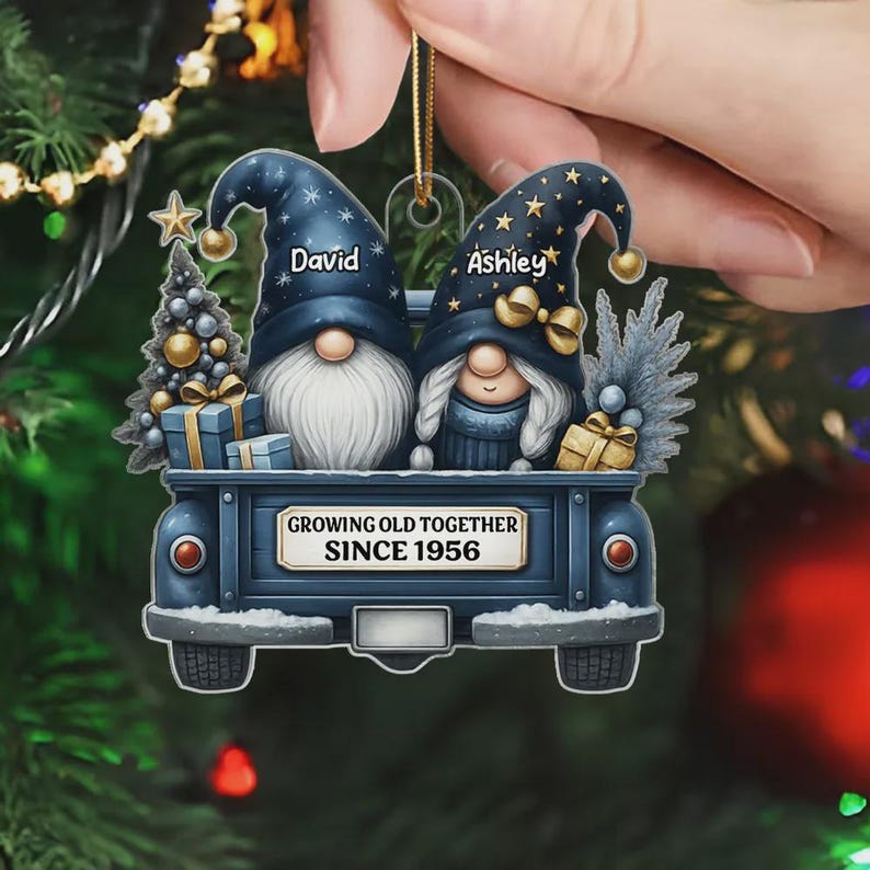 Personalized Gnome Couple Christmas Ornament: Acrylic Keepsake Gift