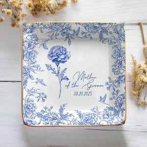 Custom Jewelry Dish For Mother Of The Groom, To My Mother in Law On Wedding Day, Toile De Jouy Gift For Mother in Law, Mom Flower Ring Dish