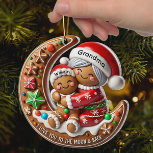 Personalized Gingerbread Grandma & Grandchild Moon Ornament: Christmas Keepsake