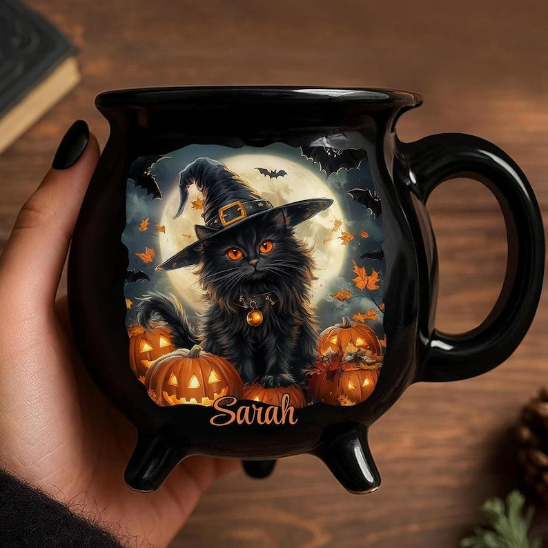 Personalized Witch Cauldron Mug: Gothic Halloween Coffee Cup