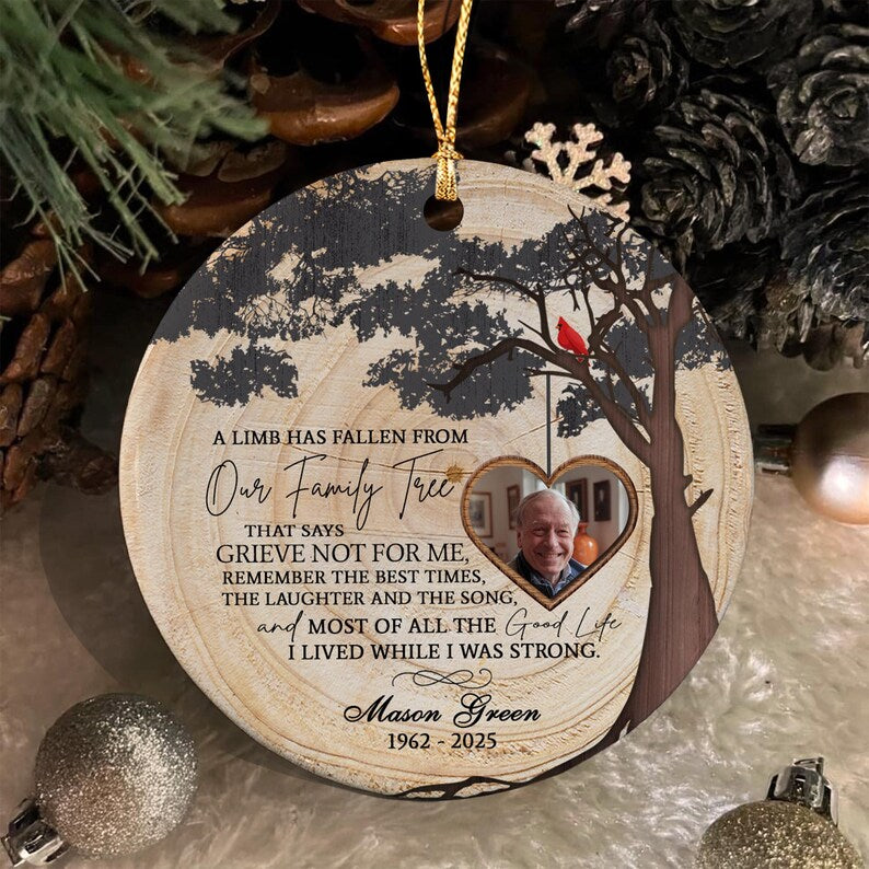 Memorial Ornament, A Limb Has Fallen Ornament, Christmas Photo Ornaments Gift For Loss Of Loved One, Family Tree Ornament Condolence Gift
