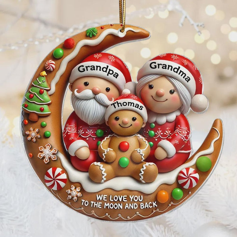 Personalized Gingerbread Grandparent & Grandchild Moon Ornament