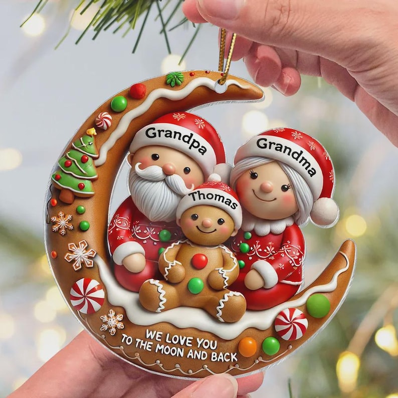 Personalized Gingerbread Grandparent & Grandchild Moon Ornament