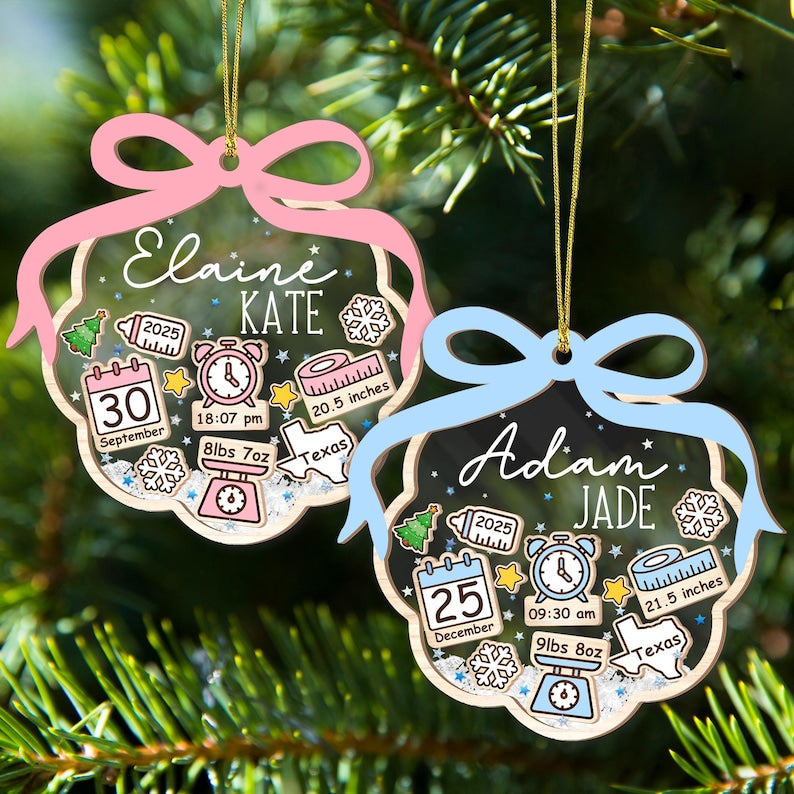 Personalized Baby Stats Christmas Ornament: New born Keepsake, 4D Shaker