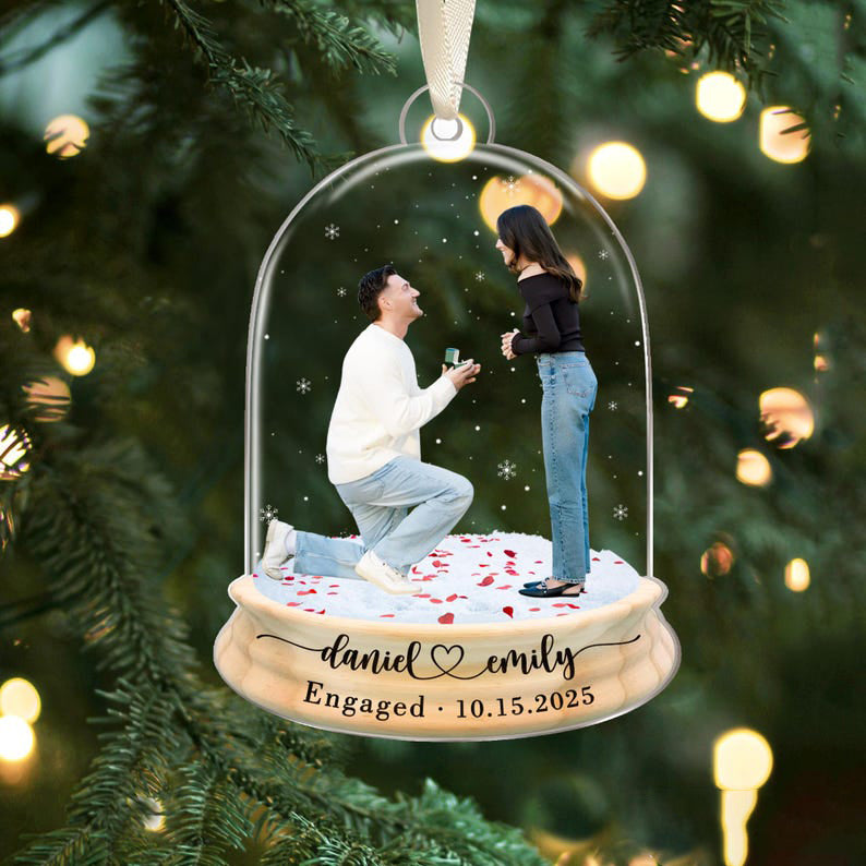 Engagement Ornament, Proposal Photo Ornament, Custom Engaged Ornament, Personalized Engagement Gifts, Engagement Keepsake, Couple Gifts