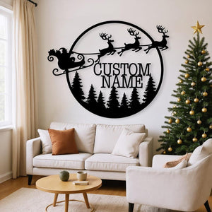 Santa Metal Christmas Wall Art, Merry Christmas Wall Decor, Deer Sign, Santa's Sleigh Wall Sign, Christmas Gift, Reign Deer, Front Door Sign