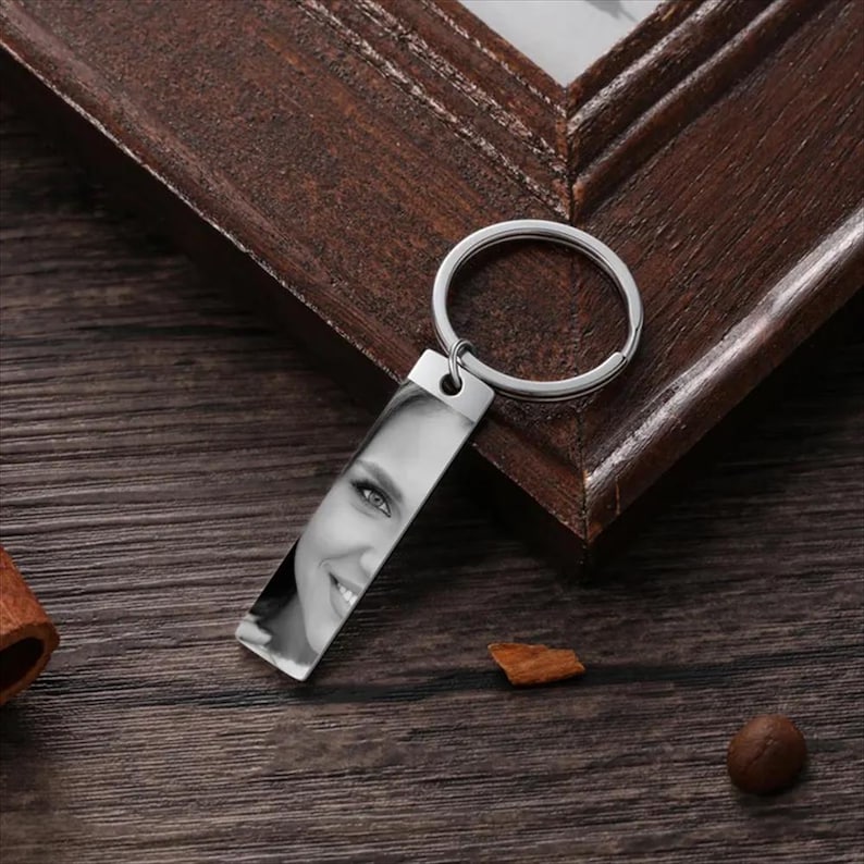 Personalized Photo Keychain for Women Custom Engraved Wedding Keepsake, Stainless Steel Heart Shape, Bridal Party Gift, Anniversary Present