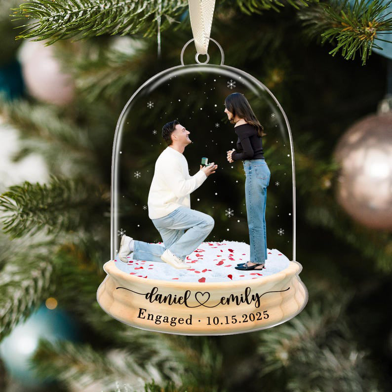 Engagement Ornament, Proposal Photo Ornament, Custom Engaged Ornament, Personalized Engagement Gifts, Engagement Keepsake, Couple Gifts