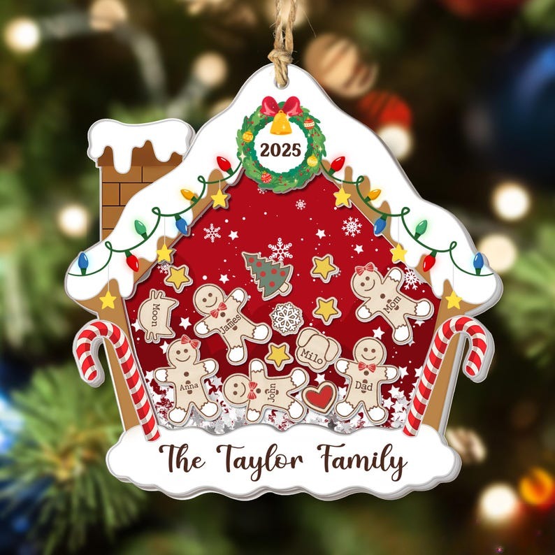 4D Shake Family Ornament With Pets, Custom Gingerbread Family Shaker Ornament, Family Ornament 2025, Family Keepsake, Family Christmas Gift