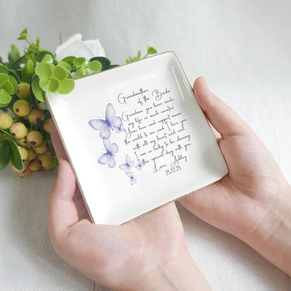 Grandmother of the Bride Gift Personalized Jewelry Dish with Butterflies Wedding Keepsake from Bride to Grandma Custom Wedding Tray