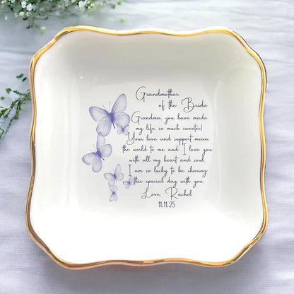 Grandmother of the Bride Gift Personalized Jewelry Dish with Butterflies Wedding Keepsake from Bride to Grandma Custom Wedding Tray