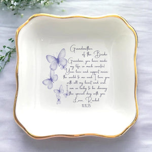 Grandmother of the Bride Gift Personalized Jewelry Dish with Butterflies Wedding Keepsake from Bride to Grandma Custom Wedding Tray