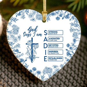 Personalized Christian Name Ornament with Bible Verse, God Says I Am Toile De Jouy Ornament, Christian Christmas Ornament, Religious Gift