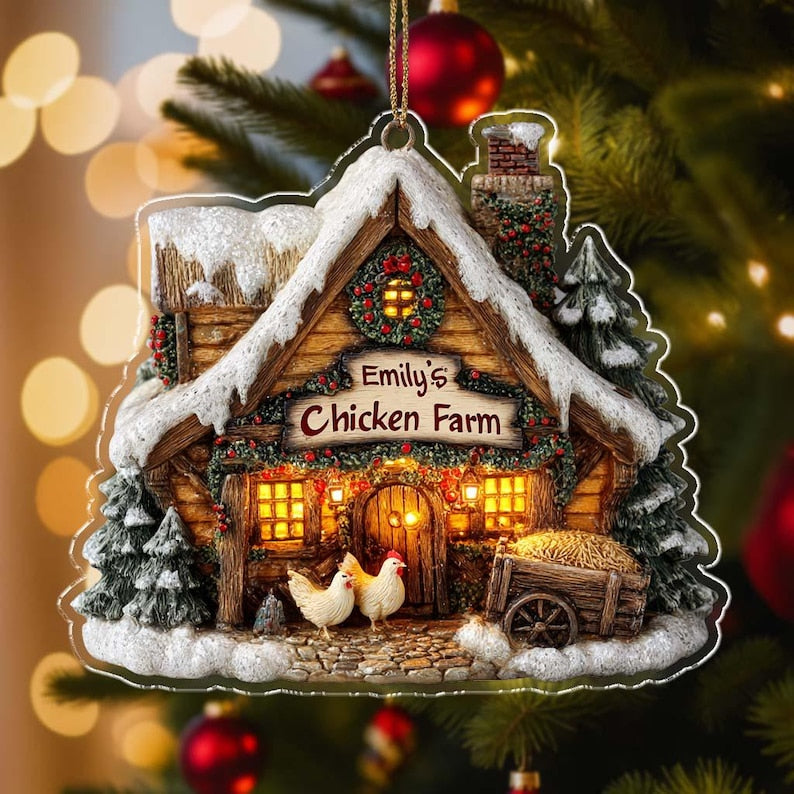 Personalized Chicken Farm Ornament, Custom Name, Rustic Farmhouse Christmas Gift for Farmer, Chicken Lady, Homesteader Keepsake, 2D Flat Ornament