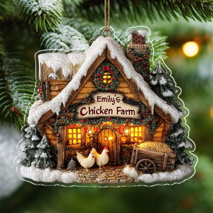 Personalized Chicken Farm Ornament, Custom Name, Rustic Farmhouse Christmas Gift for Farmer, Chicken Lady, Homesteader Keepsake, 2D Flat Ornament