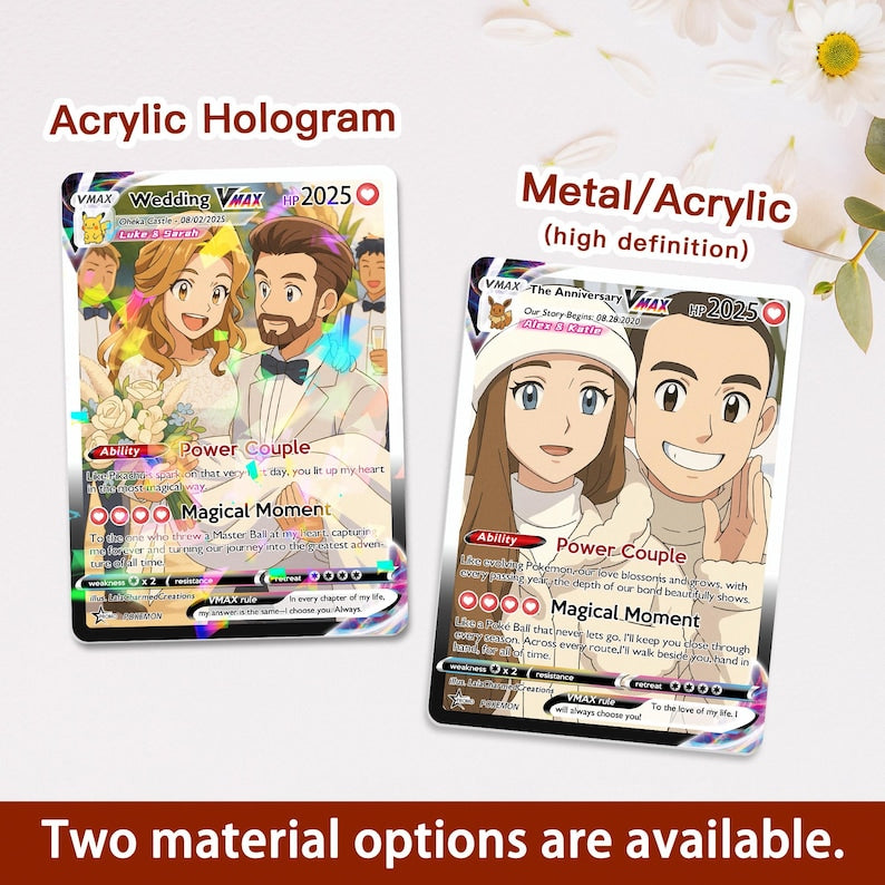 Personalized Anniversary Card, Custom Photo Pokemon Card, Anime Wedding Card, Anniversary Gift, Custom Card for Couple, Valentine's Day Gift