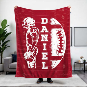 Custom Football Blanket with Name and Number, Custom Name Blanket, Football Blanket, Sports Blanket, Team Gift, Gift for him, Football Gift