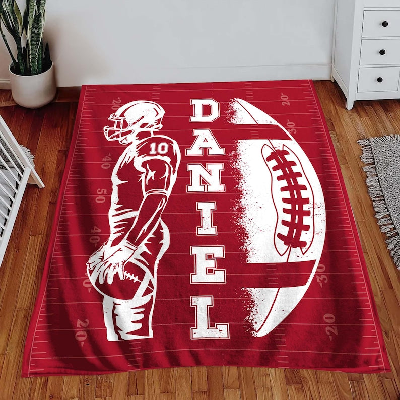 Custom Football Blanket with Name and Number, Custom Name Blanket, Football Blanket, Sports Blanket, Team Gift, Gift for him, Football Gift