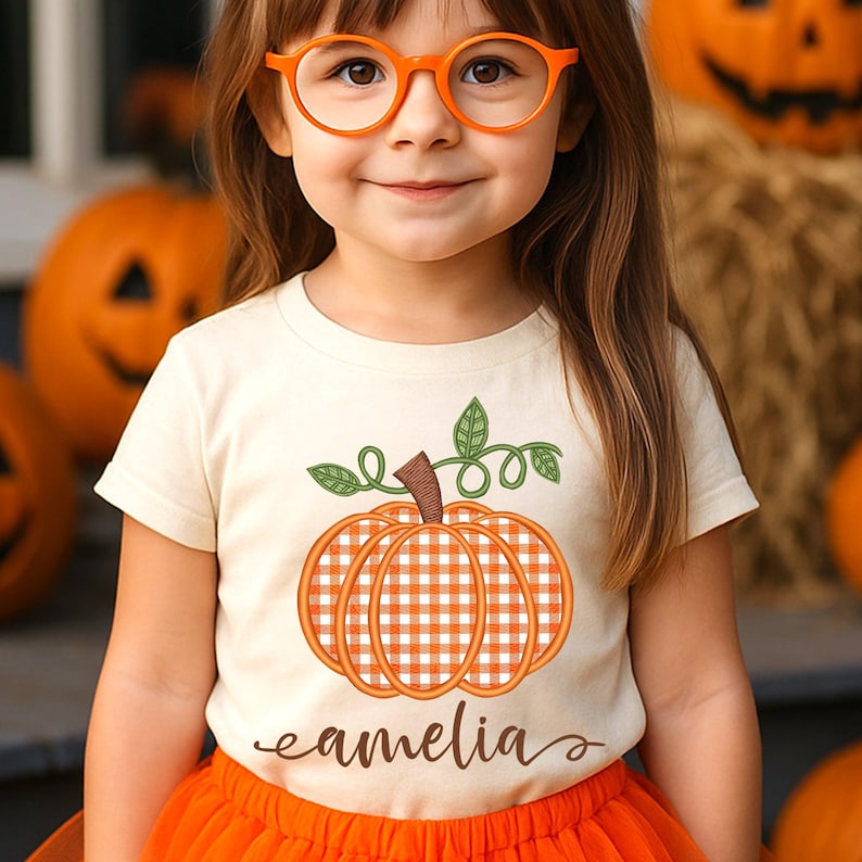 Custom Name Pumpkin Fall Shirt: Kids Thanksgiving Graphic Tee