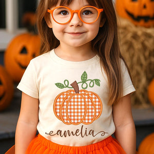 Custom Name Pumpkin Fall Shirt: Kids Thanksgiving Graphic Tee