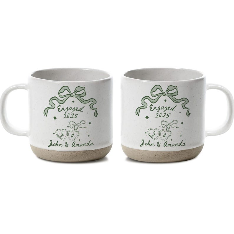 Personalised Engraved Engagement Pottery Mug, Custom Wedding Mugs, Engagement Gift For Her, Wedding Gift for Couple, Bridal Shower Gift