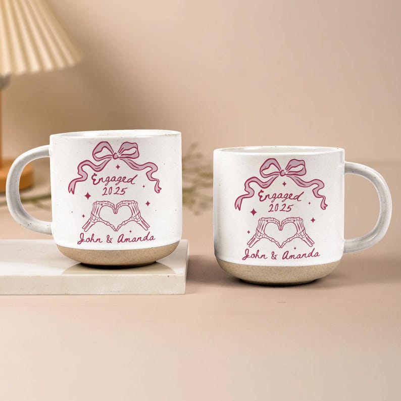 Personalised Engagement Pottery Mug, Custom Wedding Mugs, Engagement Gifts For Bride, Pottery Gifts For Wedding, Custom Engagement Gift