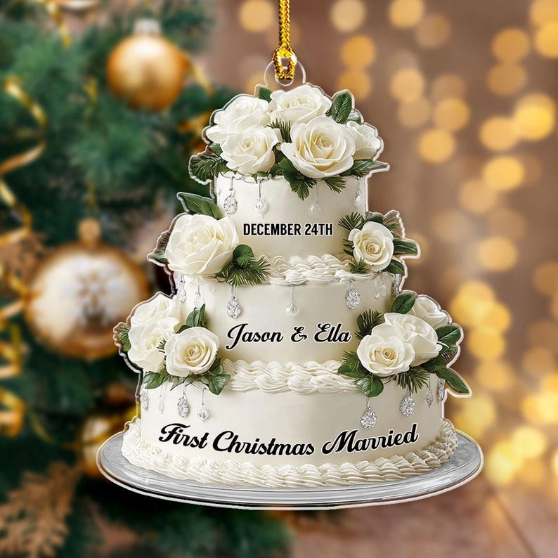 Personalized First Christmas Married Ornament, Wedding Christmas Cake Ornament, Custom Couple Ornament, Mr Mrs Ornament, Wedding Ornament