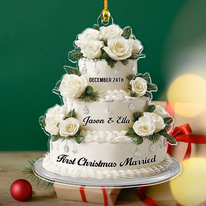 Personalized First Christmas Married Ornament, Wedding Christmas Cake Ornament, Custom Couple Ornament, Mr Mrs Ornament, Wedding Ornament