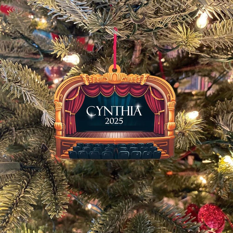Personalized Theater Ornament, Actor Actress Performer Christmas gift, Broadway Ornament Theater Marquee