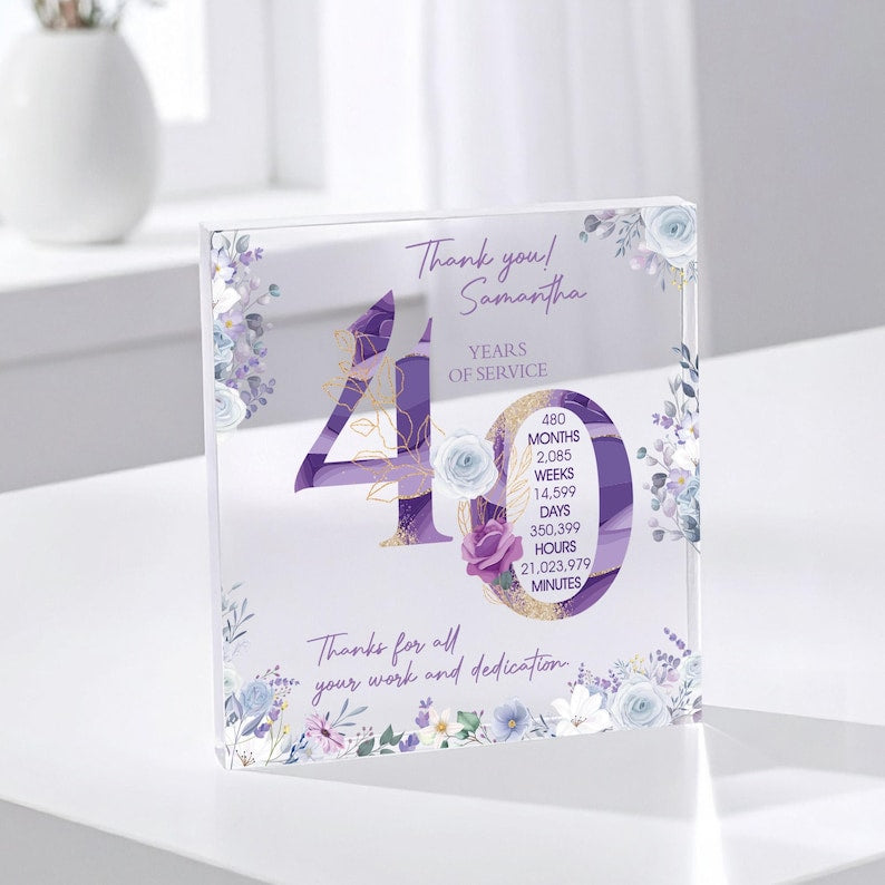Personalized Name Retirement Gift Plaque, Custom Years of Service Acrylic Keepsake, Employee Appreciation Award, Company Anniversary Gift