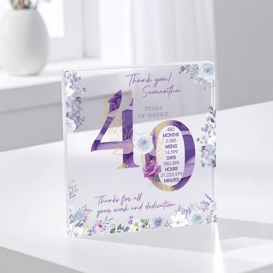 Personalized Name Retirement Gift Plaque, Custom Years of Service Acrylic Keepsake, Employee Appreciation Award, Company Anniversary Gift